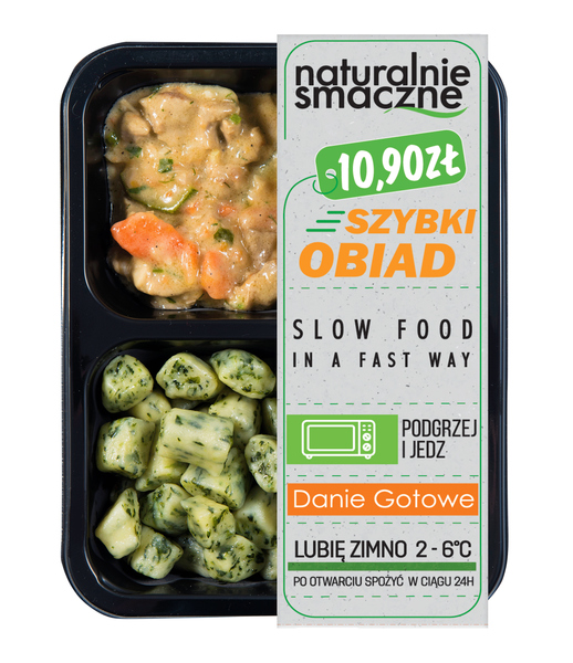 Indyk w białym sosie z kopytkami szpinakowymi (400 g)