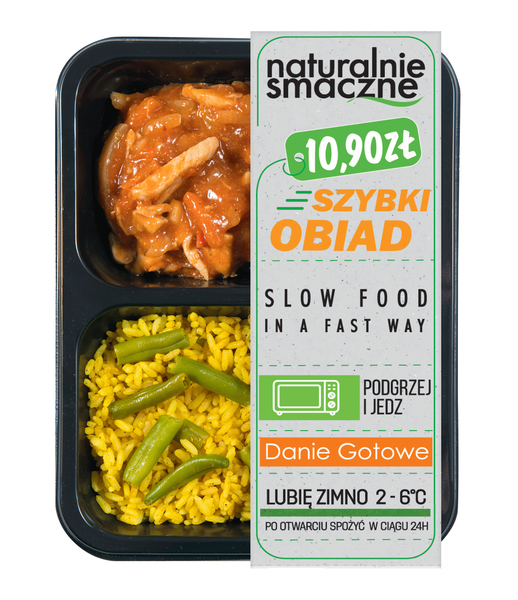 Kurczak słodko-kwaśny z ryżem i fasolką (400 g)