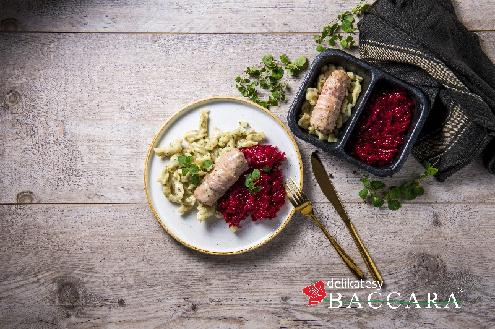 Zraz ze schabu z buraczkami i kluskami kładzionymi (500 g)